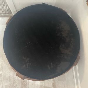 Antique carved wood meditation chair with black velvet top